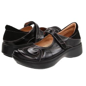 NAOT Sea Black Leather Suede Mary Jane Flats Shoes